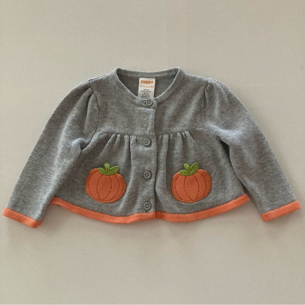 Gymboree Baby Girl 6-12 Months Pumpkin Cardigan Sweater Fall Orange